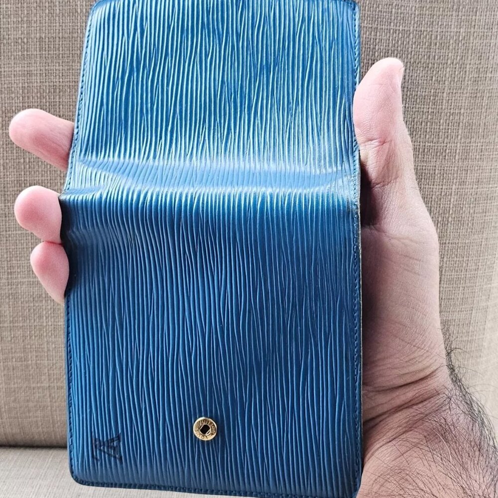 Louis Vuitton Wallet Card Holder Blue Leather Bifold Purse Made in Spain - Picture 12 of 13